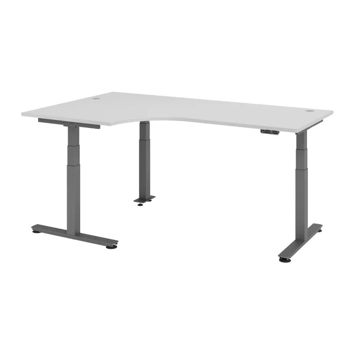 HAMMERBACHER VXDSM82 elektrisch höhenverstellbarer Schreibtisch lichtgrau L-Form, T-Fuß-Gestell grau 200,0 x 120,0 cm