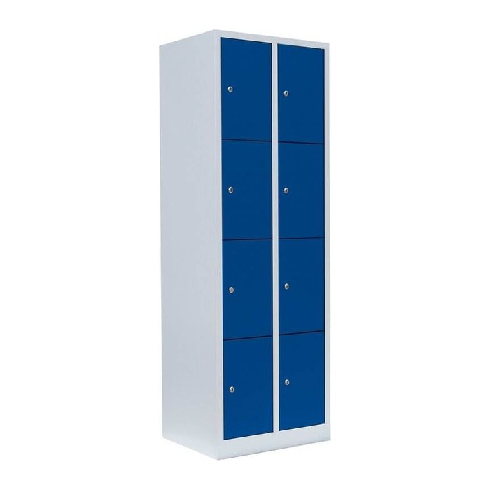 LÜLLMANN Schließfachschrank lichtgrau, enzianblau 520421, 8 Schließfächer 60,0 x 50,0 x 180,0 cm