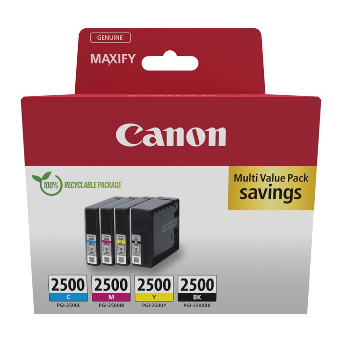 Canon PGI-2500 BK/C/M/Y schwarz, cyan, magenta, gelb Druckerpatronen, 4er-Set