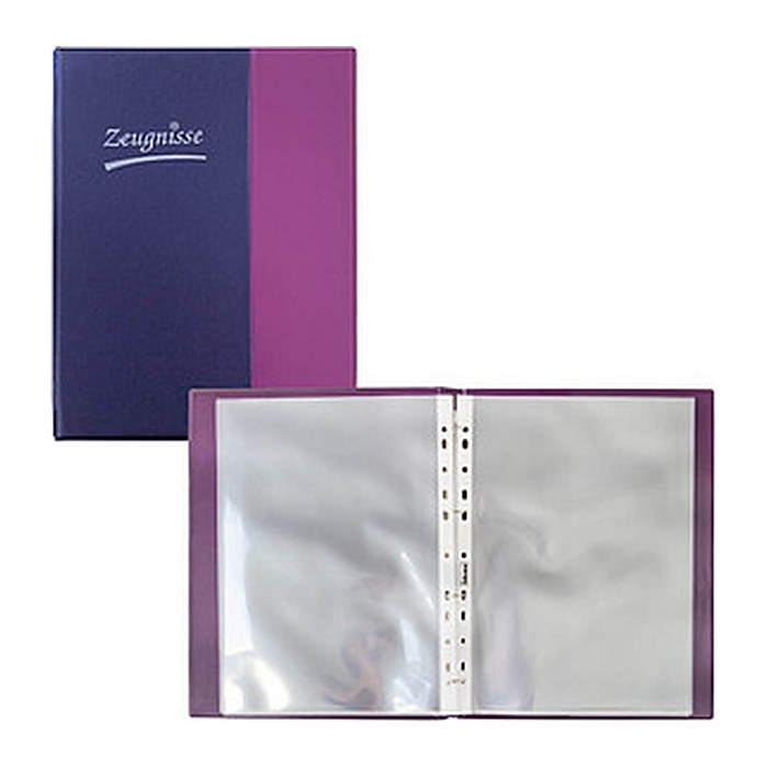 Idena Zeugnismappe DIN A4, 10 Hüllen violett/blau, 1 St.