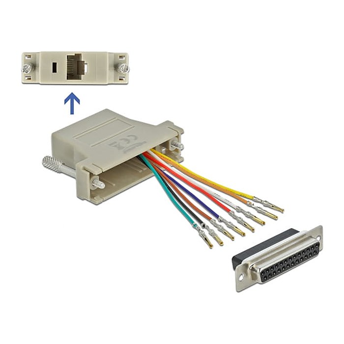 DELOCK D-Sub 25 Pin Buchse zu RJ45 Buchse Montagesatz grau