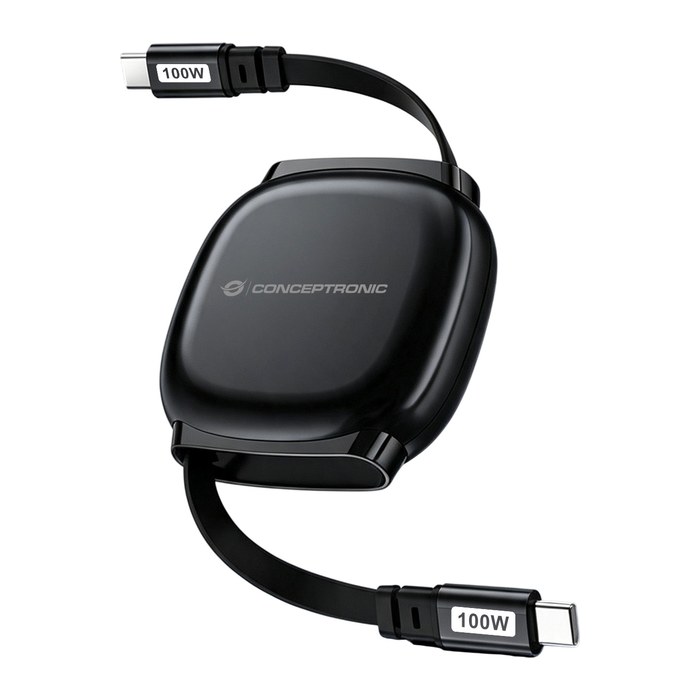 CONCEPTRONIC Kabel USB-C2.0->C 100W/PD,480Mbs einziehbar sw