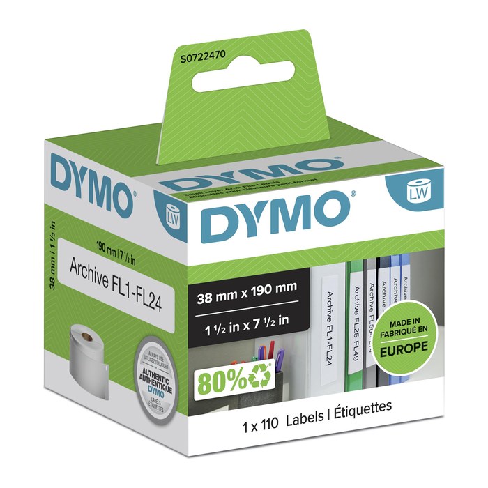 DYMO Etikettenrolle für Etikettendrucker S0722470 weiß, 38,0 x 190,0 mm, 1 x 110 Etiketten
