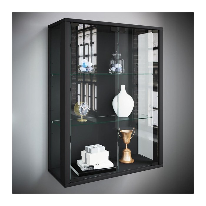 VCM my home Udina Hängevitrine schwarz 2 Fachböden mit Beleuchtung
