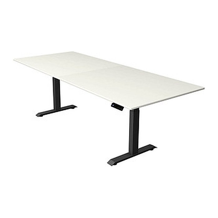 Kerkmann Move 4 elektrisch höhenverstellbarer Schreibtisch weiß rechteckig, T-Fuß-Gestell grau 250,0 x 100,0 cm