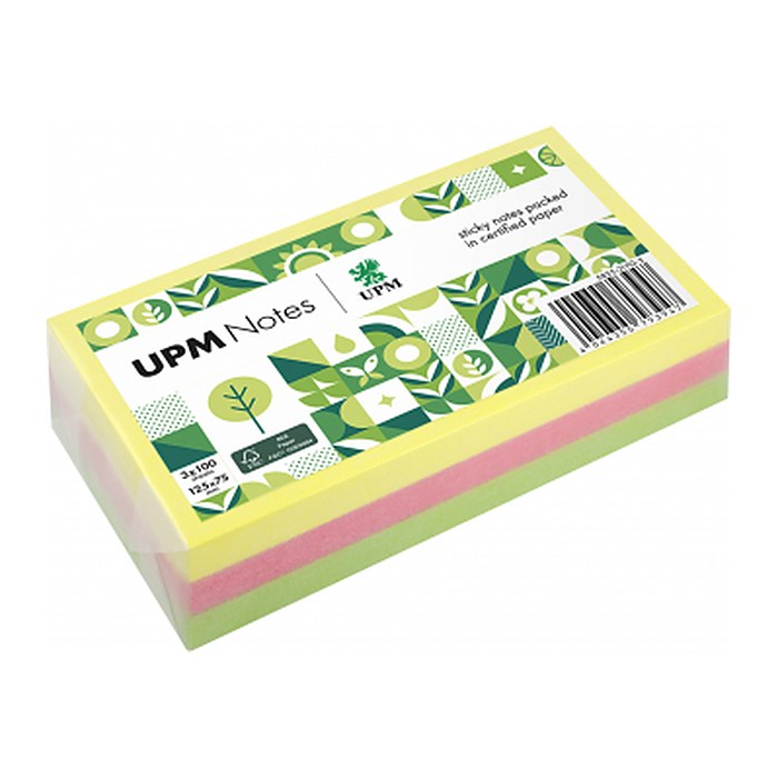 UPM Notes Brilliantmix Haftnotizen doppelte Haftung farbsortiert, 3 Blöcke