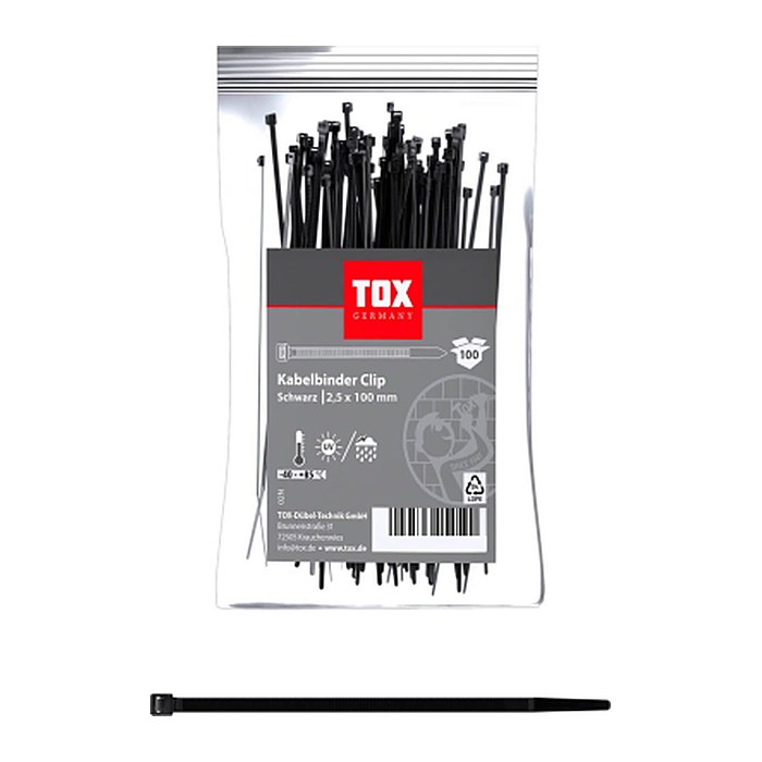 TOX Kabelbinder Clip schwarz 100,0 mm x 2,5 mm, 100 St.