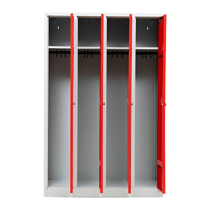 Gürkan Spind lichtgrau, feuerrot 105038, 4 Schließfächer 117,0 x 50,0 x 180,0 cm