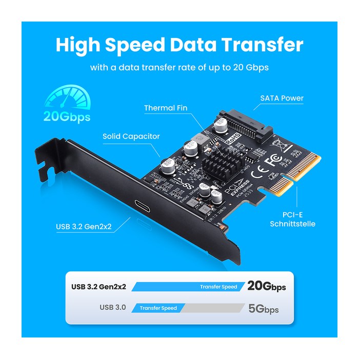 GRAUGEAR Erweiterungskarte USB-C 3.2 Gen2x2 PCIe-x4-Karte