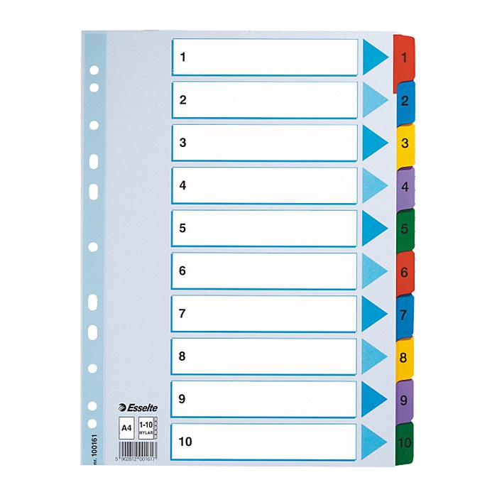 Esselte Ordnerregister DIN A4 Vollformat 1-10 farbig 10-teilig, 1 Satz