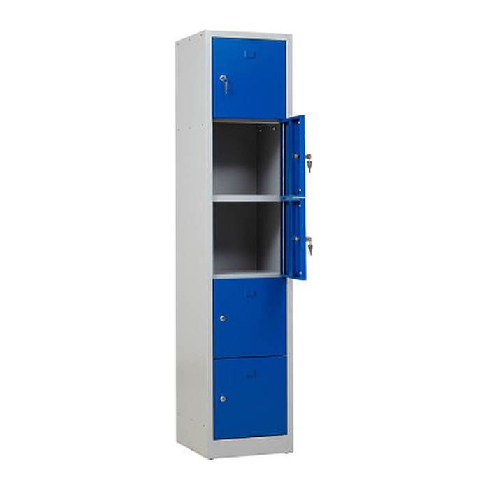 Gürkan Schließfachschrank lichtgrau, enzianblau 110889, 5 Schließfächer 41,0 x 45,0 x 190,0 cm