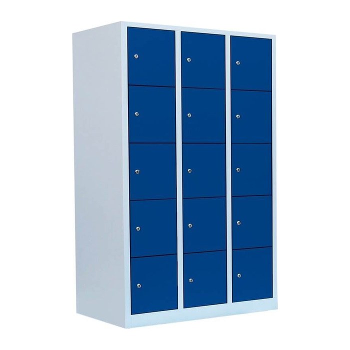 LÜLLMANN Schließfachschrank lichtgrau, enzianblau 523531, 15 Schließfächer 118,5 x 50,0 x 180,0 cm