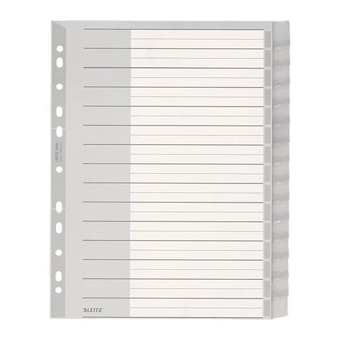 LEITZ Ordnerregister 1276 DIN A4 Vollformat, Überbreite blanko grau 15-teilig, 1 Satz