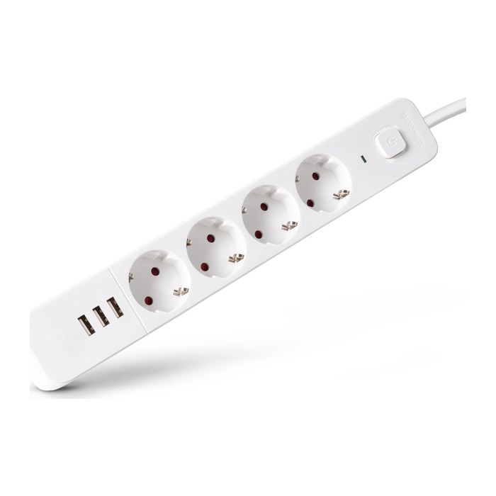 Entac Steckdosenleiste 4fach 3x USB-A, 1,5m weiß