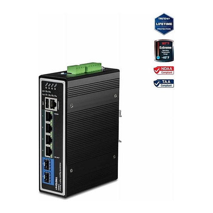 TRENDnet Industrial Switch 6-Port Gbit PoE++ L2+Ma DIN-Rail