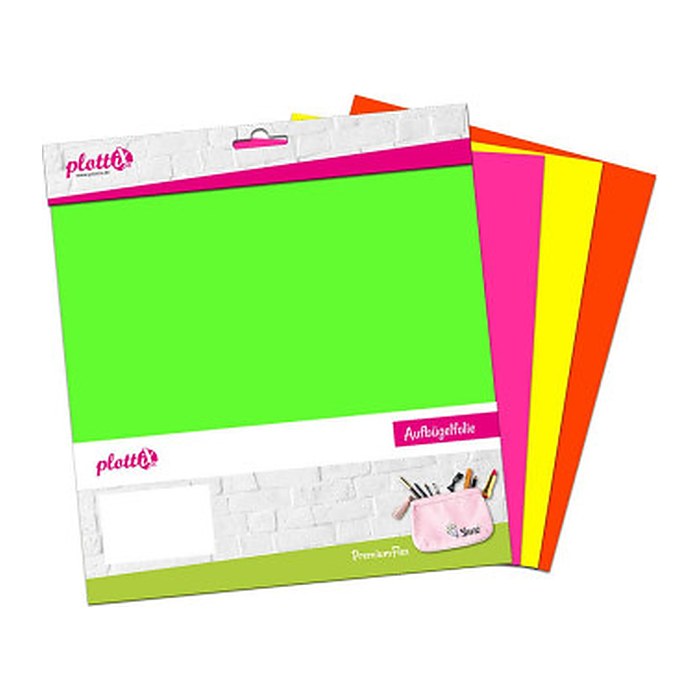 plottiX PremiumFlex Neon Bügelfolie farbsortiert Flex-Folie 30,0 x 30,0 cm, 4 St.