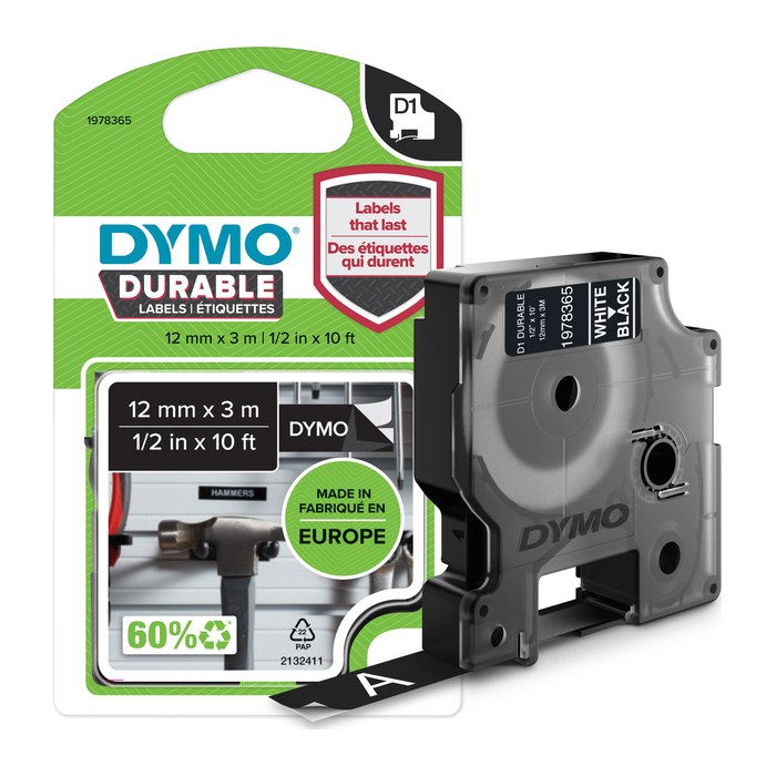 DYMO Schriftband D1 1978365, 12 mm, weiß auf schwarz, 1 St.