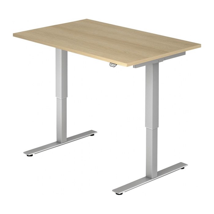 HAMMERBACHER XMST12 elektrisch höhenverstellbarer Schreibtisch eiche rechteckig, T-Fuß-Gestell silber 120,0 x 80,0 cm