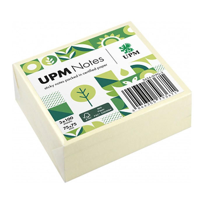 UPM Notes Haftnotizen doppelte Haftung gelb, 3 Blöcke