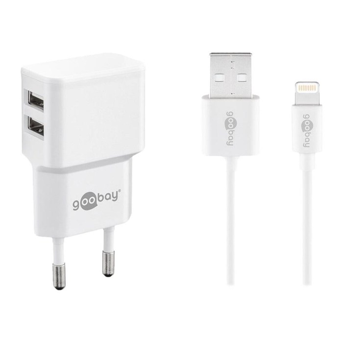 goobay Ladekabel mit Adapter weiß, Kabellänge: 1,0 m, 12 Watt