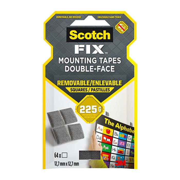 Scotch FIX™ REMOVABLE SQUARES doppelseitige Klebepads für max. 225,0 g, 12,7 x 12,7 mm, 64 St.