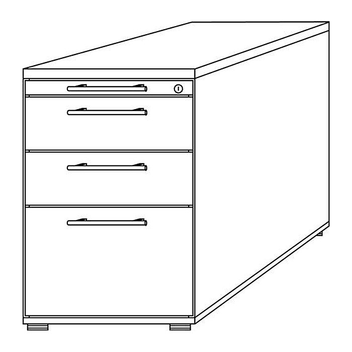 HAMMERBACHER Solid Standcontainer ahorn 4 Auszüge Kunststoff-Relinggriff silber 42,8 x 80,0 x 72,0 - 76,0 cm