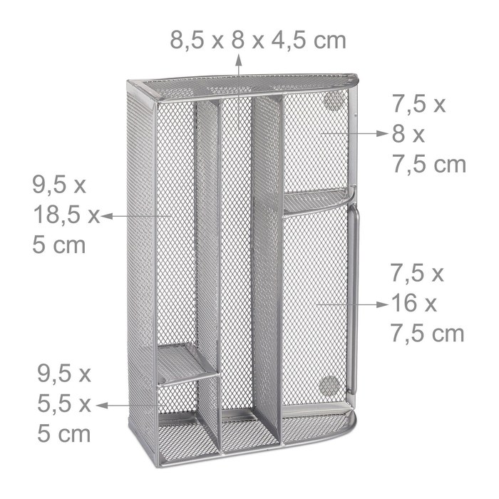 relaxdays Schreibtisch-Organizer silber Metall 5 Fächer 25,5 x 18,0 x 10,5 cm