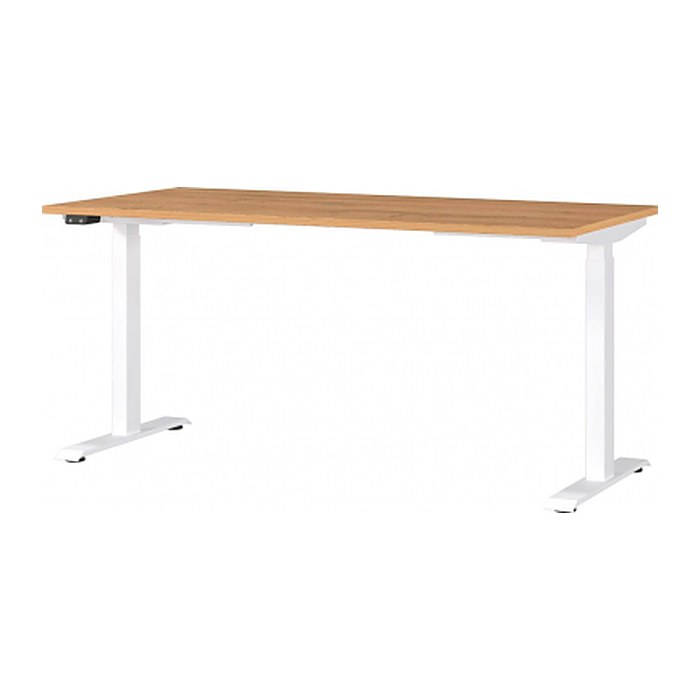 GERMANIA JET höhenverstellbarer Schreibtisch grandson-eiche rechteckig, T-Fuß-Gestell weiß 160,0 x 80,0 cm