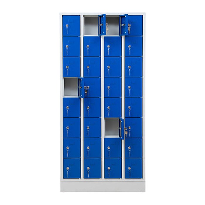 Gürkan Schließfachschrank lichtgrau, enzianblau 110298, 32 Schließfächer 80,0 x 15,0 x 168,0 cm