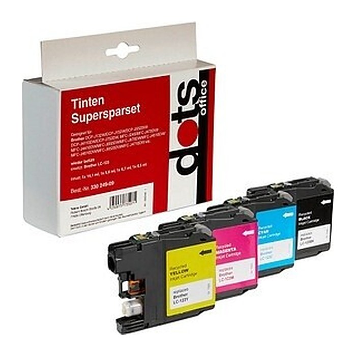 dots schwarz, cyan, magenta, gelb Druckerpatronen kompatibel zu brother LC123VALBPDR, 4er-Set