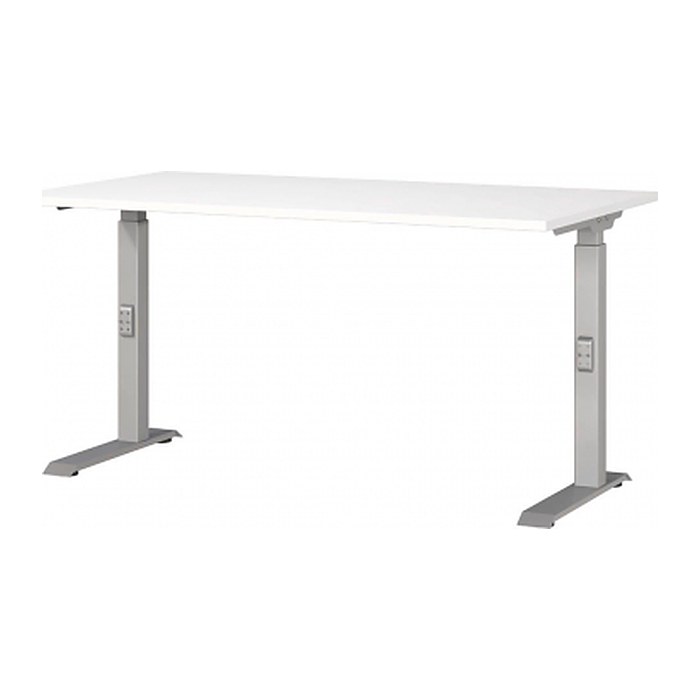 GERMANIA DOWNEY höhenverstellbarer Schreibtisch weiß rechteckig, C-Fuß-Gestell silber 140,0 x 80,0 cm