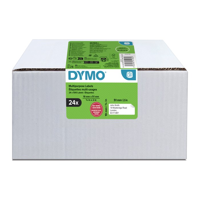DYMO Etikettenrolle für Etikettendrucker weiß, 51,0 x 19,0 mm, 24 x 500 Etiketten