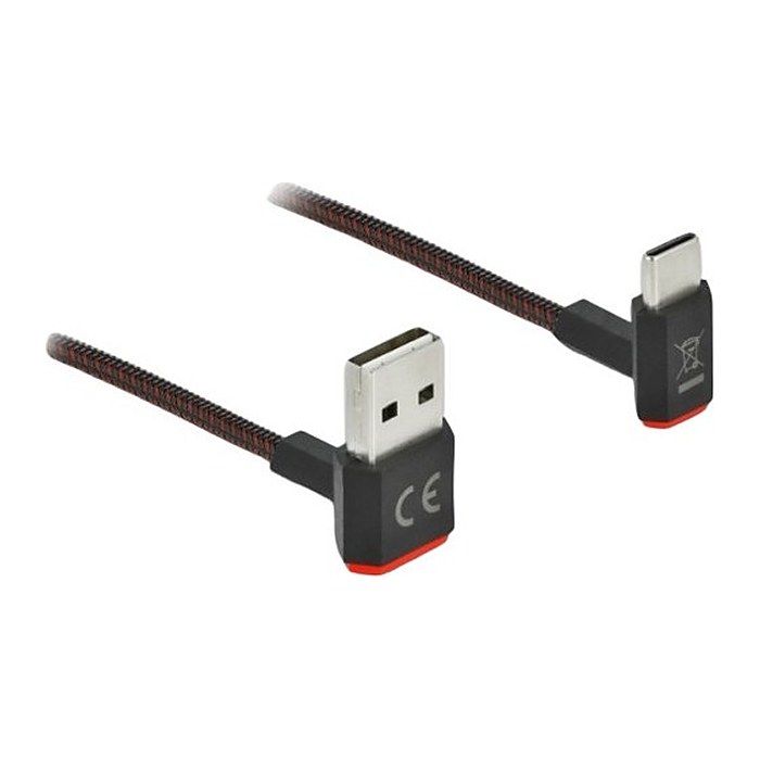 DELOCK USB-A 2.0 Stecker < USB-C Stecker gewinkelt 0,2m SW