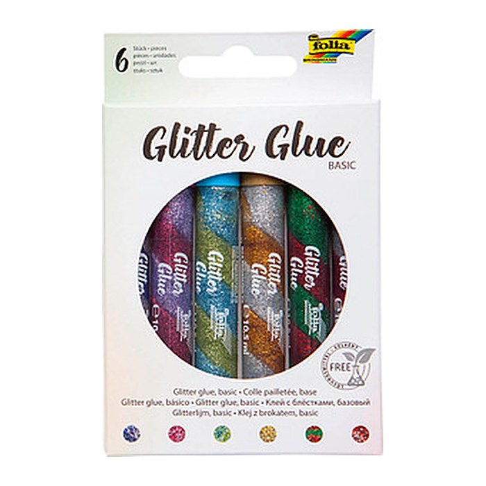 folia Glitter Glue SPIRAL BASIC Klebestifte 10,5 ml, 6 St.