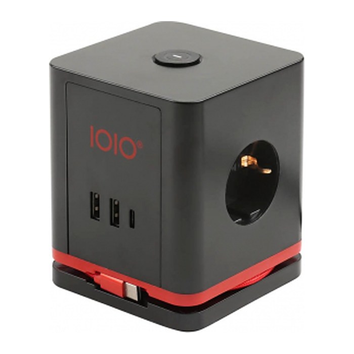 IOIO SW 1000 3-fach Steckdosenwürfel 1,5 m schwarz mit USB-Buchse