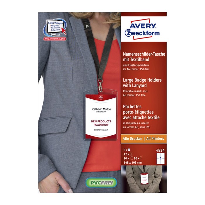 AVERY Zweckform Namensschilder mit Textilband 10,5 x 14,8 cm, 3 Blatt