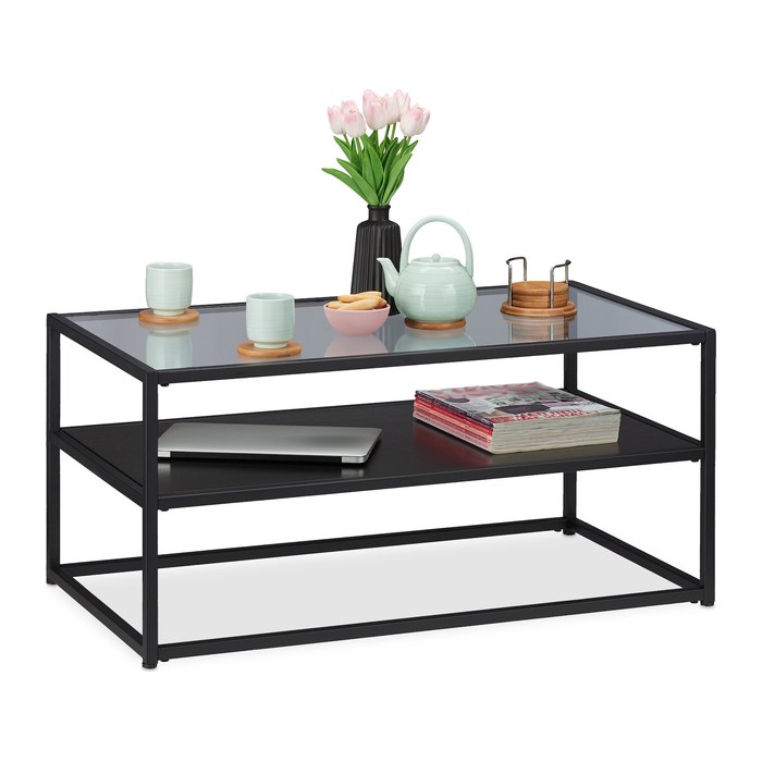relaxdays Couchtisch rechteckig Glas schwarz 90,0 x 50,0 x 42,0 cm, 1 St.