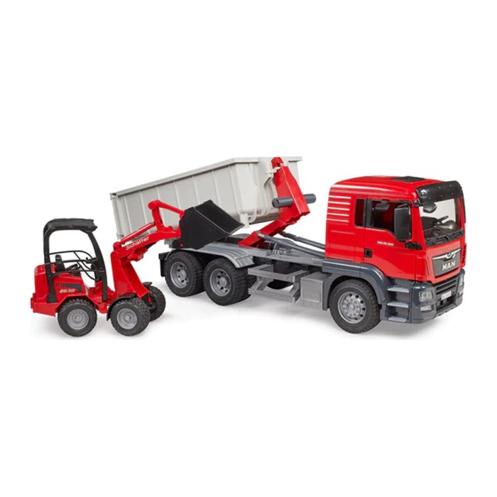 bruder MAN TGS LKW mit Abrollcontainer + Schäffer Hoflader 2630 03767 Spielzeugauto