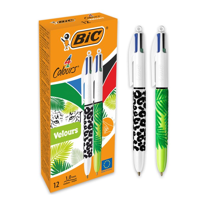 BIC 4-Farben-Kugelschreiber Velours mehrfarbig, Schreibfarbe: blau, schwarz, grün, rot, 1 St.