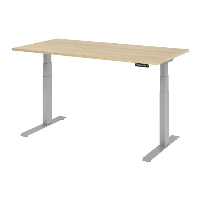 HAMMERBACHER XDKB16 elektrisch höhenverstellbarer Schreibtisch eiche rechteckig, C-Fuß-Gestell silber 160,0 x 80,0 cm