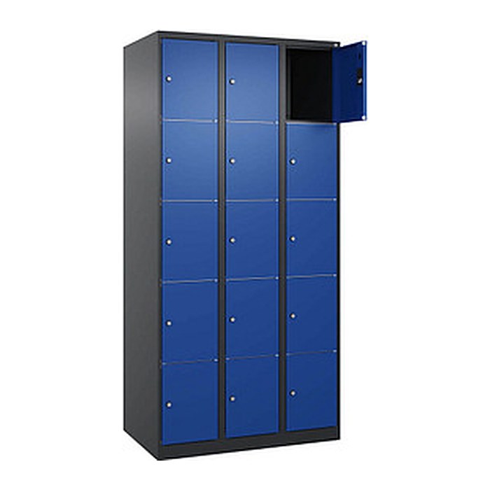 CP Schließfachschrank Classic Plus enzianblau, schwarzgrau 080000-305 S10028, 15 Schließfächer 90,0 x 50,0 x 185,0 cm