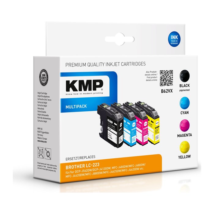 KMP B62VX schwarz, cyan, magenta, gelb Druckerpatronen kompatibel zu brother LC-223BK/C/M/Y, 4er-Set