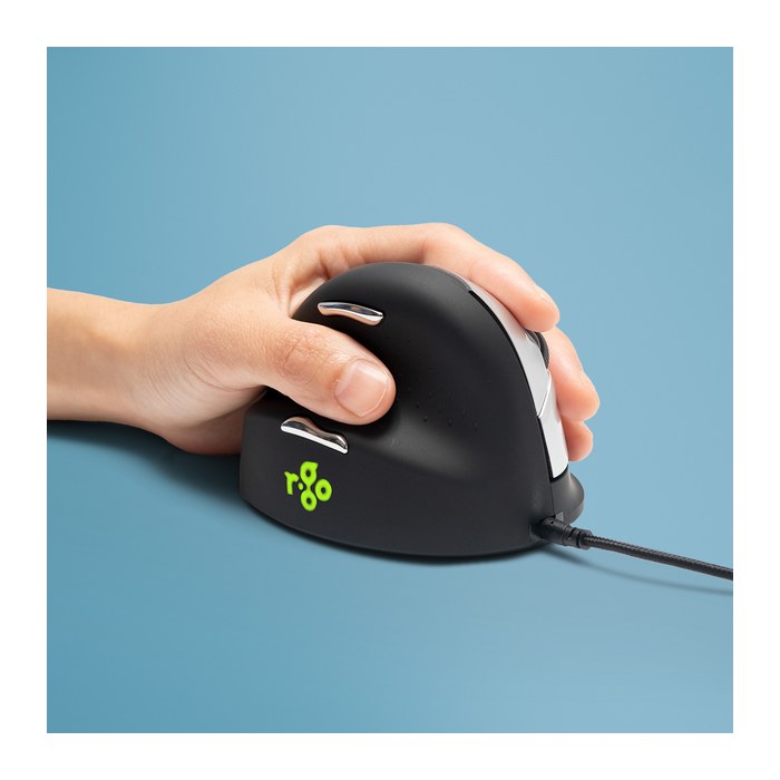R-Go Maus HE ergonomisch links USB groß schw./silb