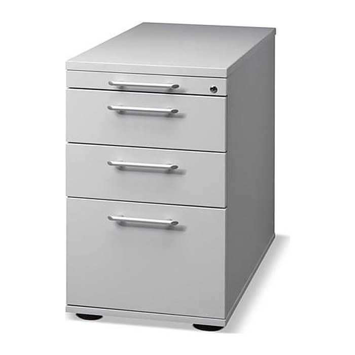 HAMMERBACHER Solid Standcontainer lichtgrau 4 Auszüge Kunststoff-Relinggriff silber 42,8 x 80,0 x 72,0 - 76,0 cm