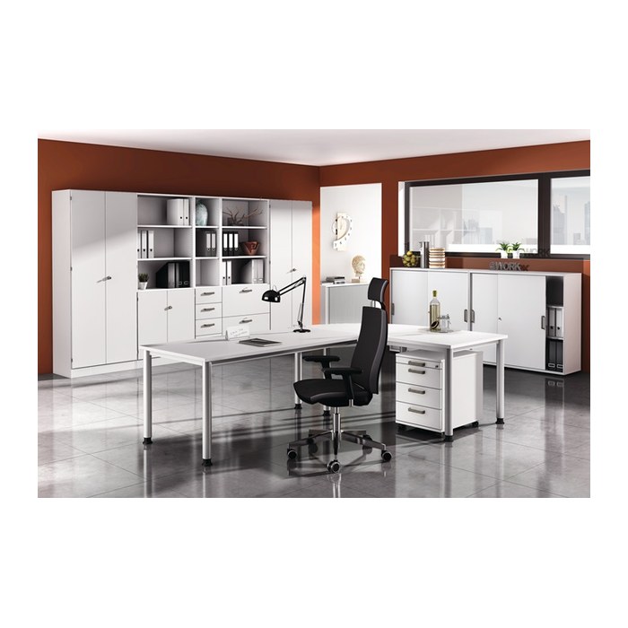 HAMMERBACHER HS12 höhenverstellbarer Schreibtisch weiß rechteckig, 4-Fuß-Gestell silber 120,0 x 80,0 cm
