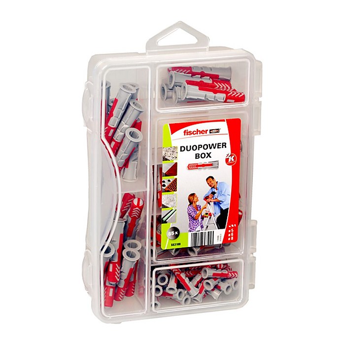 fischer DuoPower-Box mini 2K 553109 Universaldübel-Sortiment, 85-teilig