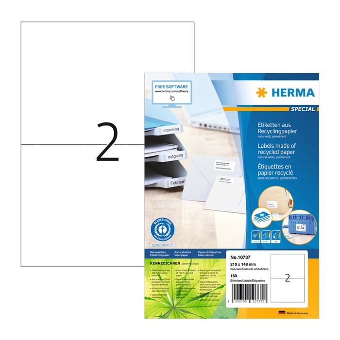 HERMA Etiketten weiß 210,0 x 148,0 mm, 80 Blatt
