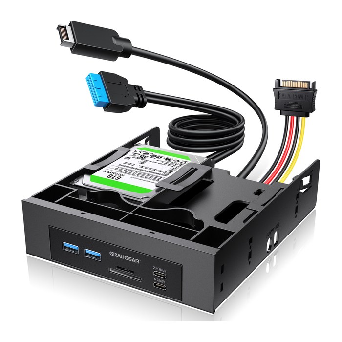 GRAUGEAR USB-HUB+Kartenleser Frontpanel m. 2,5" SSD Rahmen