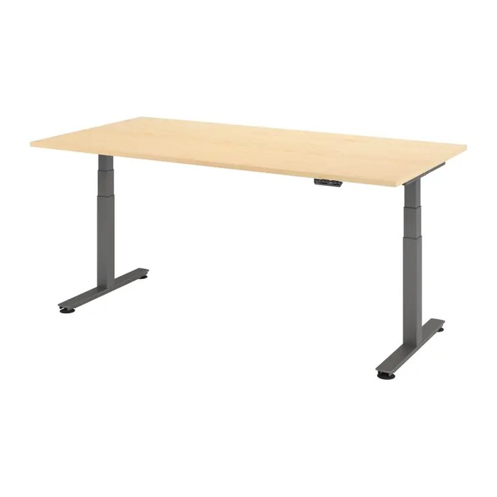 HAMMERBACHER XDSM2E elektrisch höhenverstellbarer Schreibtisch ahorn rechteckig, T-Fuß-Gestell grau 200,0 x 100,0 cm