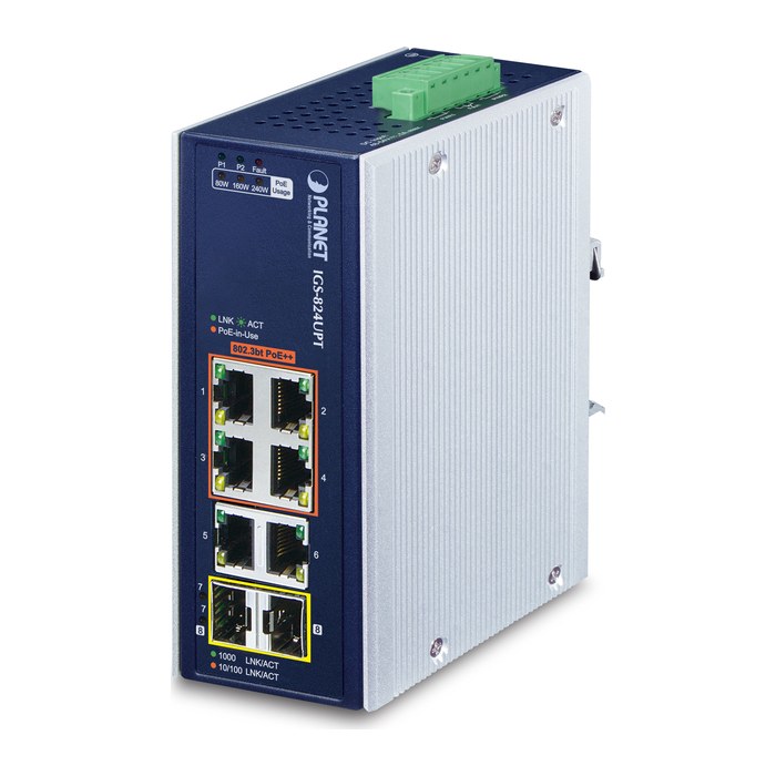 PLANET Industrial 4-Port GE 802.3at + 2 GE + 2 100/1000X SFP